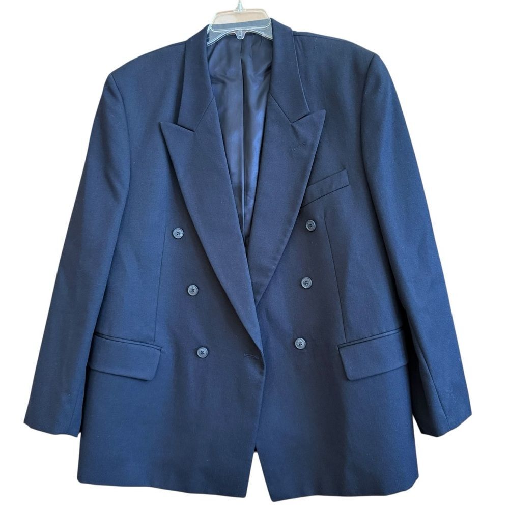 Elegant Black Double-Breasted Vintage André Villard 100% Wool Men’s Blazer